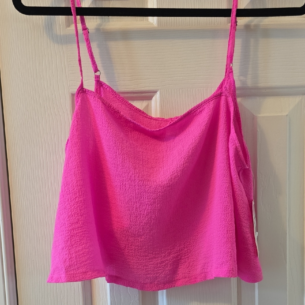 HURLEY WOMEN'S PINK SUMMER CROP TOP WITH ADJUSTABLE SPAGHETTI STRAPS SIZE LARGE